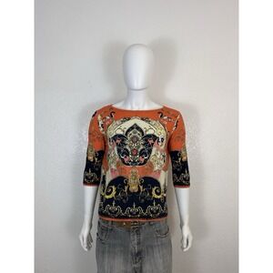 Vntg Womens Talbots  Cotton Scoop Neck Blouse Colorful Bohemian Design SZ X